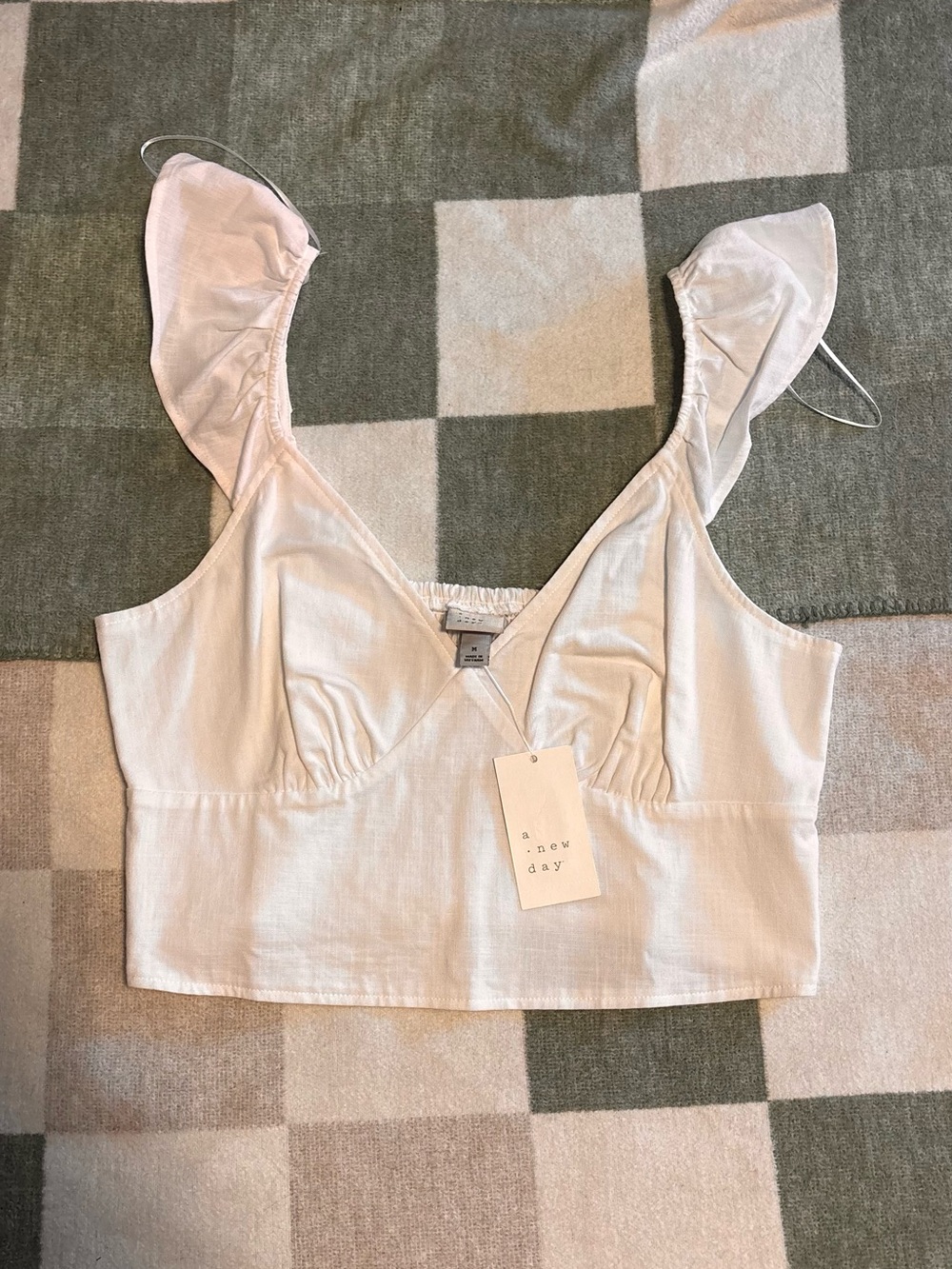 a new day White Ruffled Strap Cropped Tank